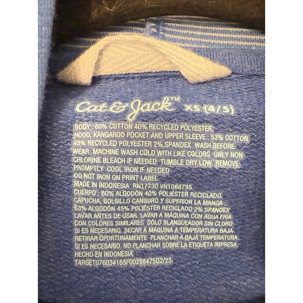Cat & Jack Boy's Royal Blue Hoodie Pullover Sweater Sweatshirt Shirt Size XS 4/5